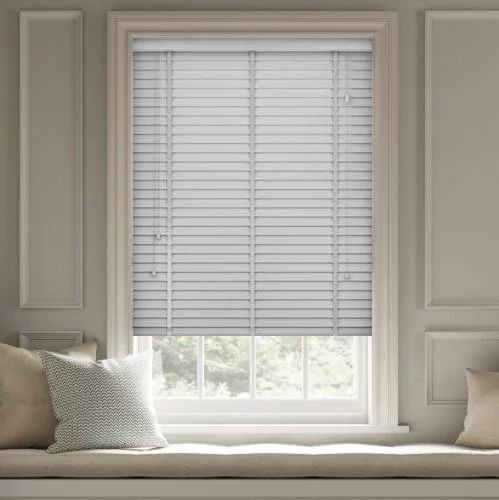 Wood Impressions Pigeon Grey with Tapes Faux Wood Blind | Online Blindz