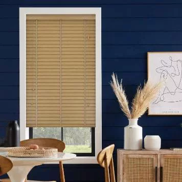 Wood Impressions Spiced Oak with Tapes Faux Wood Blind | Online Blindz