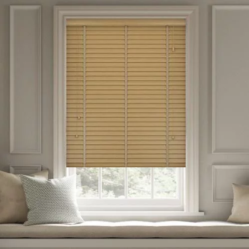 Wood Impressions Spiced Oak with Tapes Faux Wood Blind | Online Blindz