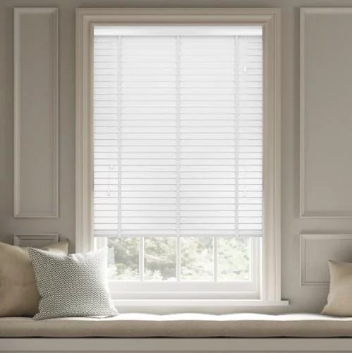 Pure Wood Bright White with Tapes Real Wood Blind | Online Blindz