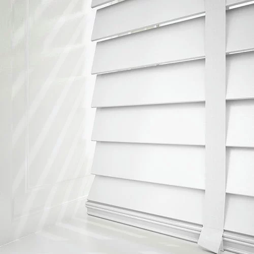 Pure Wood Bright White with Tapes Real Wood Blind | Online Blindz